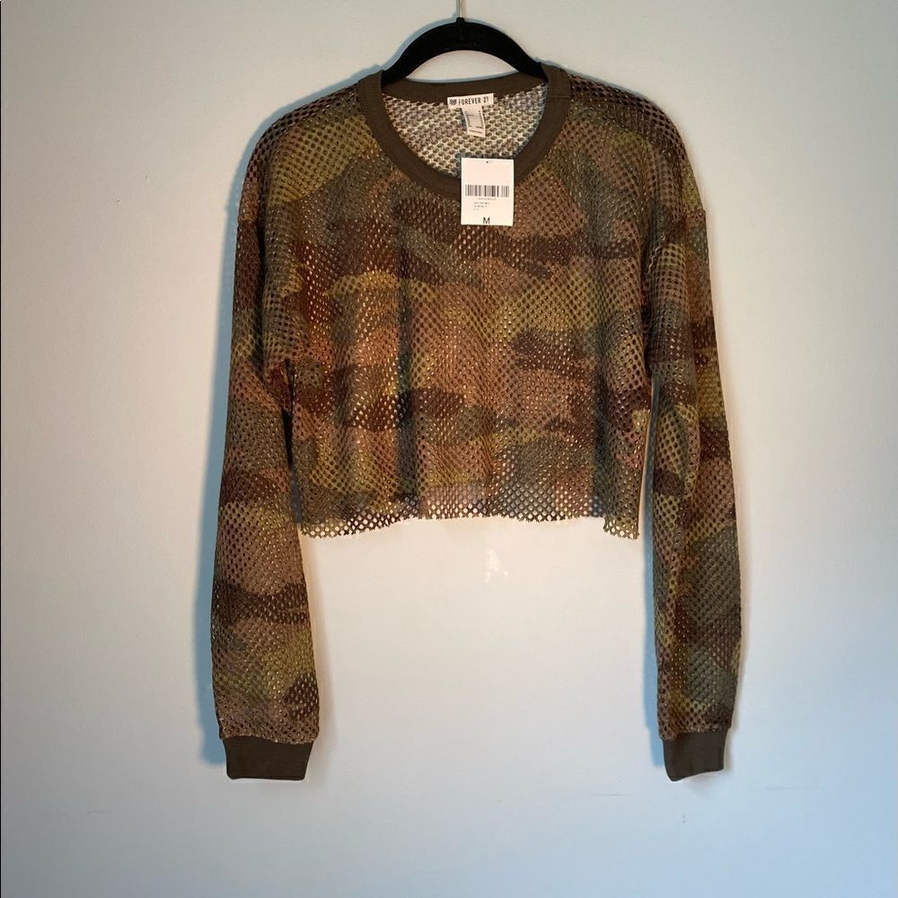Forever 21 NWT camo netting long sleeve crop top/casual/ Y2K/retro